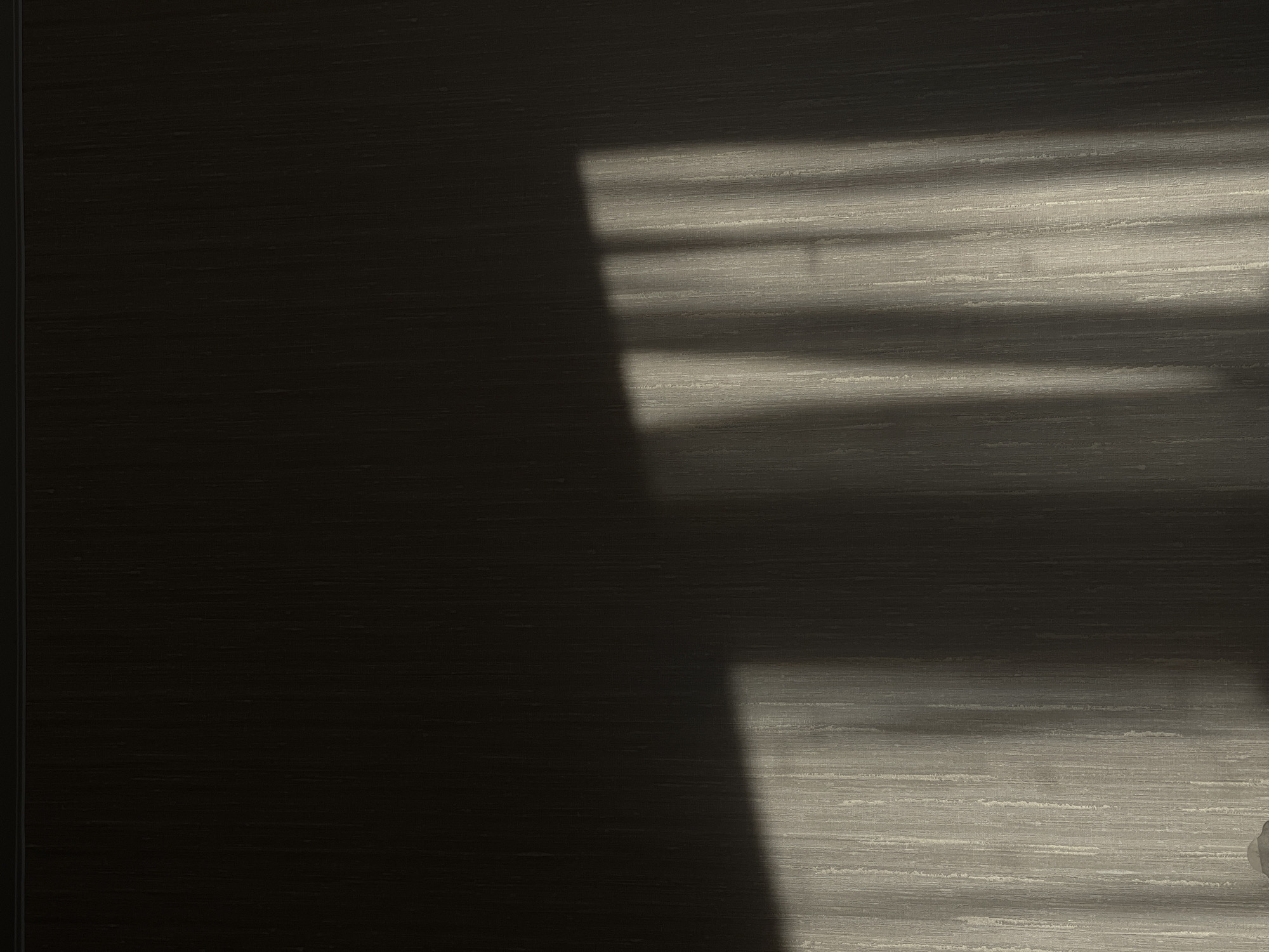 A close-up shot shows a textured surface, possibly wood or fabric, partially illuminated by sunlight filtering through horizontal slats, creating stripes of light and shadow. The left side of the surface is predominantly in shadow, while the right side is illuminated, revealing the texture more clearly. There are no people, subjects, objects, actions, or interactions discernible in the frame. The location, Chaikovsky, Russia, cannot be confirmed from the visual information provided.