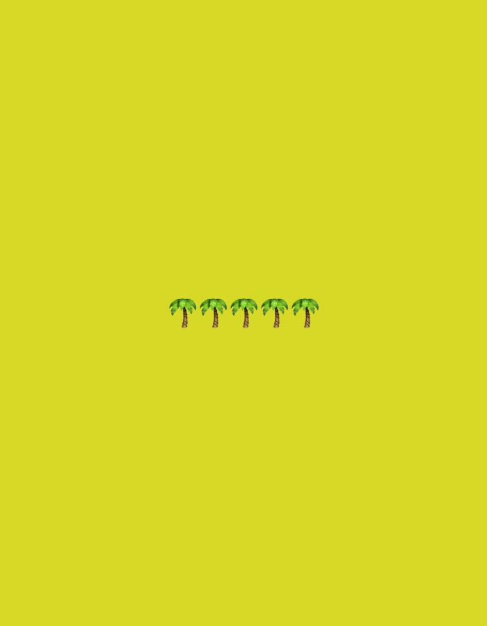 The image is a yellow background with four palm tree emojis lined up in the center of the frame. There is no indication that the image is located in Stara Zagora, Bulgaria.