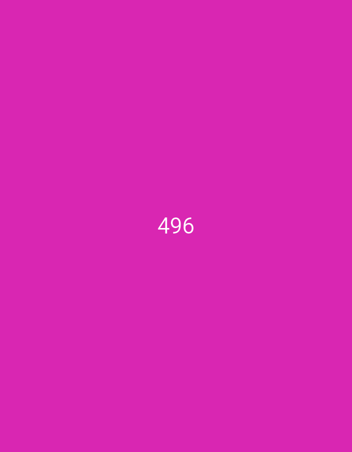 The image displays the number "496" in white text centered on a solid fuchsia background. There is no discernible environment or location, such as a city or specific place, associated with this image. No people, objects, or actions are depicted.