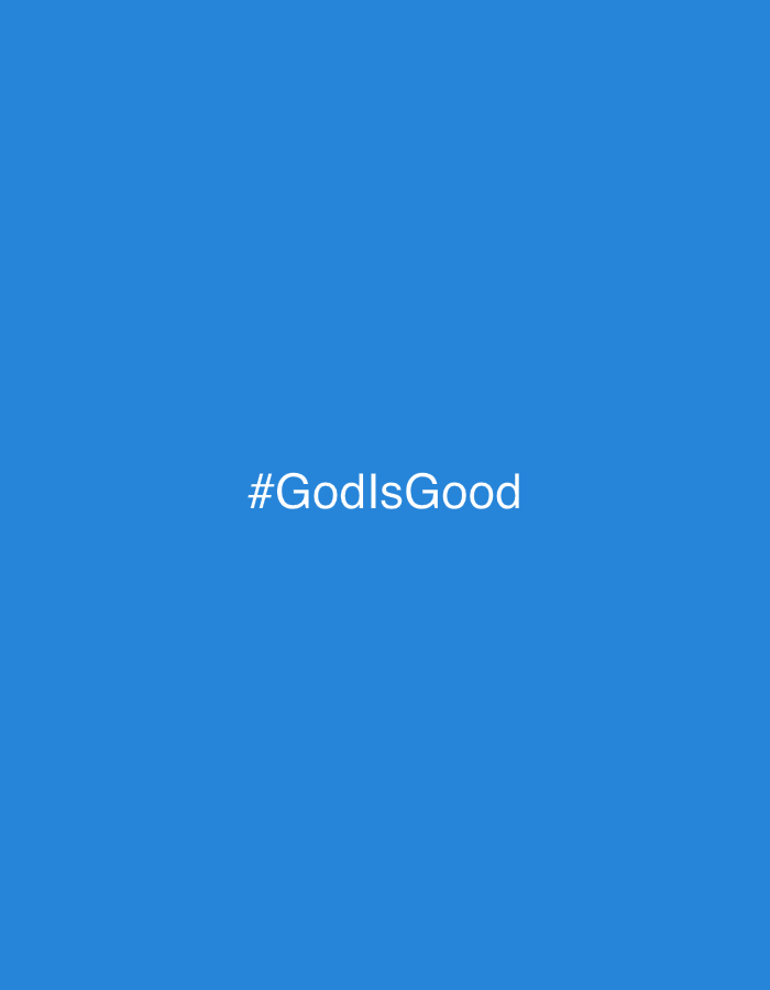 The image is a digitally rendered graphic with a solid blue background. Centered on the graphic are the white words "#GodIsGood". The provided hints show zoomed-in portions of the text and the blue background. There is no information about Kabong, Nigeria, or any real-world location within the image or its context.