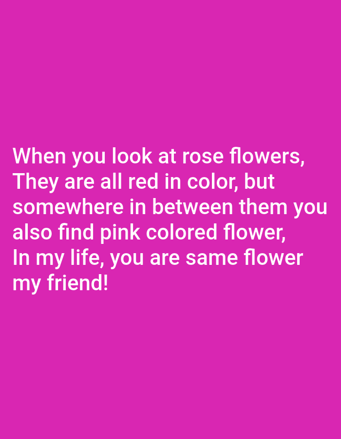 The image contains text on a pink background. The text reads: "When you look at rose flowers, They are all red in color, but somewhere in between them you also find pink colored flower, In my life, you are same flower my friend!" The location of Jauro Yinu, Nigeria is not depicted or mentioned in the image.