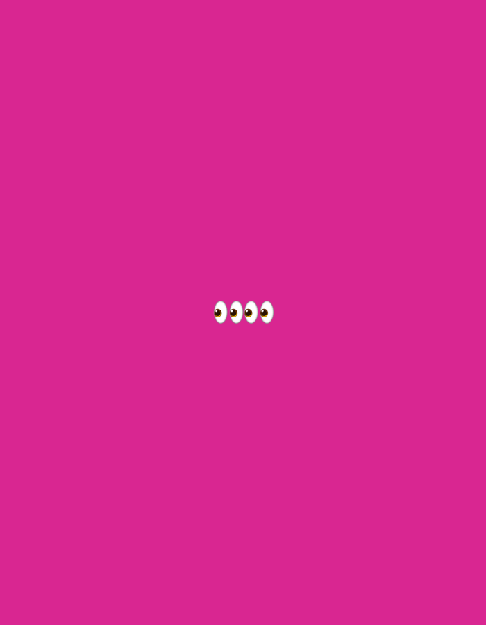 The image shows four cartoon eyes centered horizontally on a pink background. There is no indication of a city, including Milan, or any people, subjects, objects, actions, or interactions beyond the depicted eyes and the pink background.