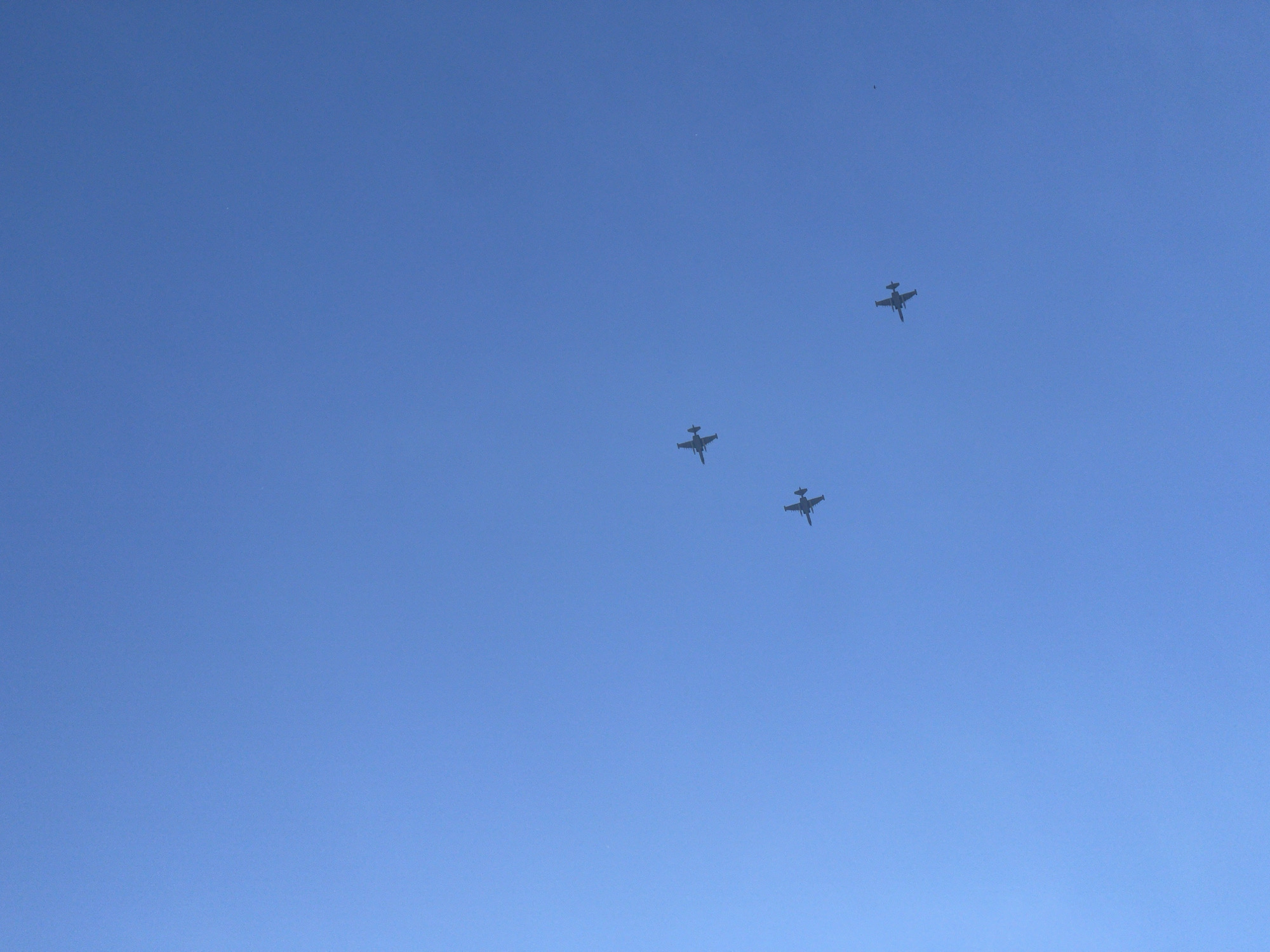 The image shows three airplanes flying in a clear blue sky. The specific location in the city of Sofia, Bulgaria, cannot be determined from the provided image.
