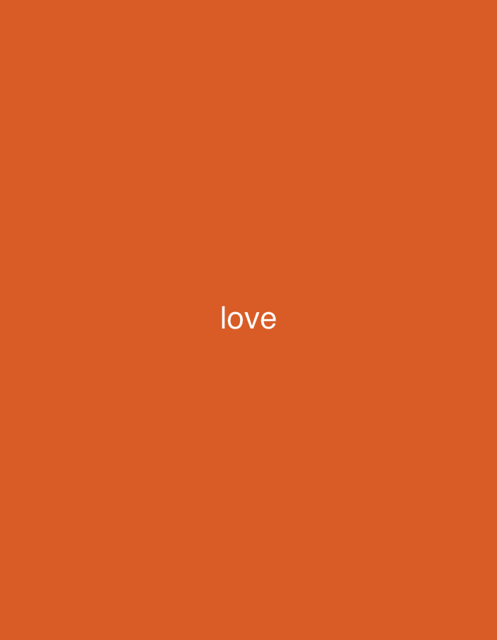The image is a simple, minimalist graphic featuring the word "love" in white sans-serif font, centered on an orange background. There are no discernible features of a city, location, or people.