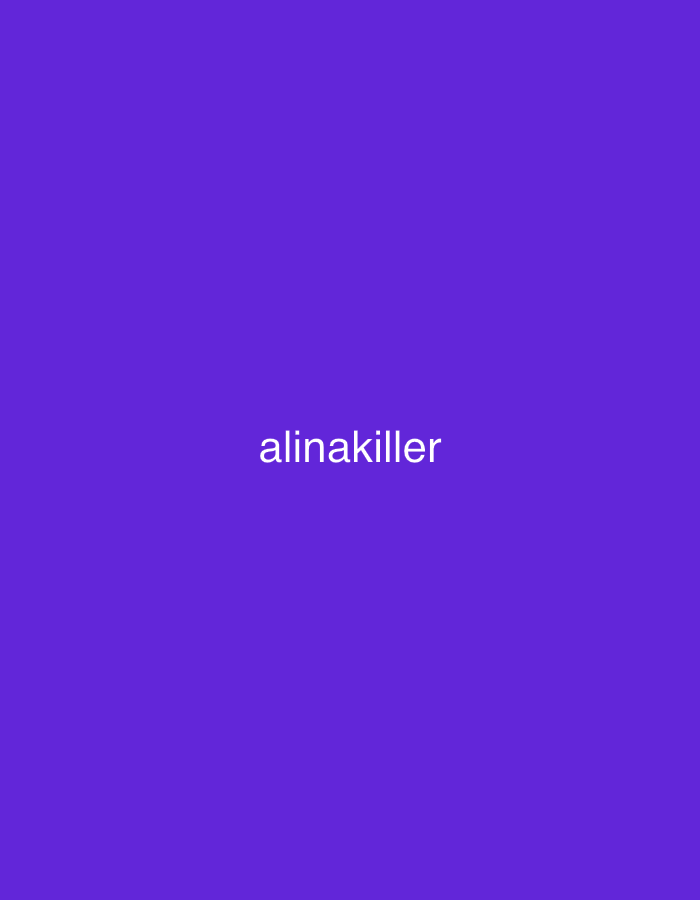 The image is a plain, solid purple background with the word "alinakiller" written in white text centered horizontally and in the lower half of the frame. There is no discernible location in the city of Sadovyy, Russia.