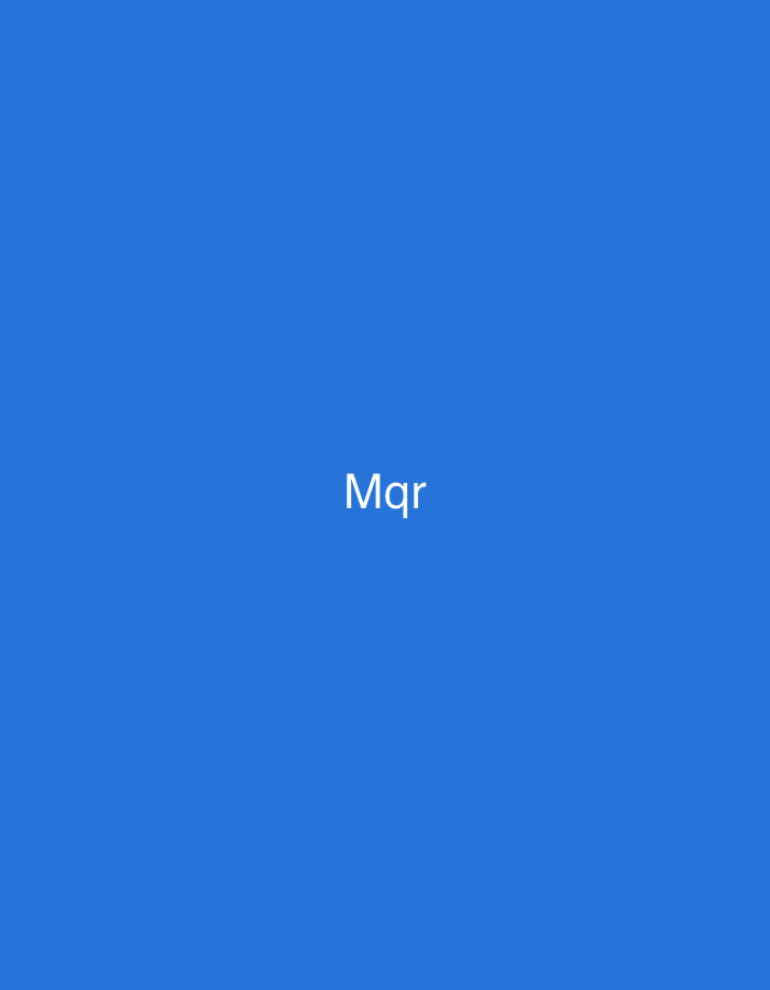 The image displays a uniform, vibrant blue background. Centered on this monochromatic field, the white, sans-serif text "Mqr" is prominently featured. No individuals, objects, or actions are depicted within the visual frame. The scene is a digital graphic, contextually placed in the city of Casablanca, Morocco, and consists solely of the blue color and white textual elements.