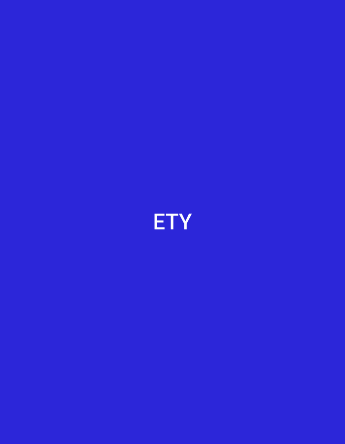 The image presents a solid, uniform royal blue background. Centered horizontally and vertically on this field is the white, sans-serif text "ETY" in all capital letters. No other visual elements, figures, objects, or environmental details are discernible that would indicate a specific geographic location like Casablanca, Morocco, nor are any actions or interactions depicted.