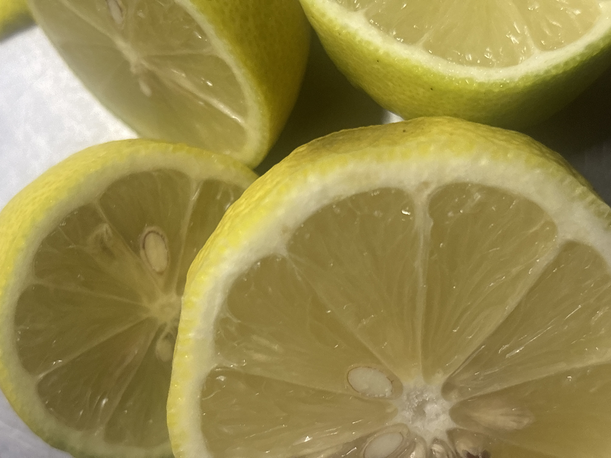 The image shows a close-up of four lemon slices. The slices are arranged in a somewhat haphazard manner, with the large slice in the front slightly overlapping the one to its left. The lemons appear fresh and juicy. There is no indication of any specific location in Buenos Aires, Argentina. The scene focuses solely on the lemon slices.