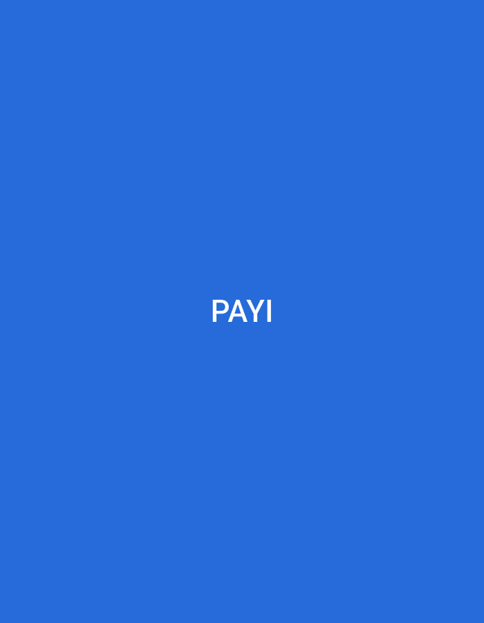 The image displays a solid, uniform blue background. Centered horizontally and vertically on this blue field is the word "PAYI" rendered in white, uppercase, sans-serif letters. There are no other visible subjects, objects, people, or discernible actions within the frame. The image lacks any visual elements, landmarks, or specific environmental cues that would allow for its geographical localization within the city of Casablanca, Morocco, or any other specific urban or natural environment. It presents as a simple graphic or a digital display.