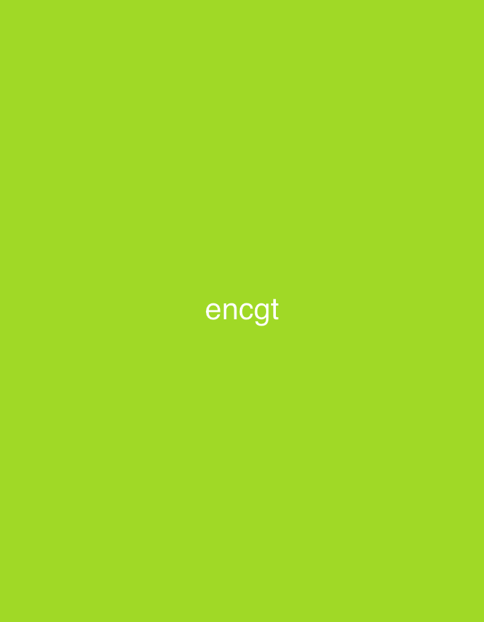 The image displays a solid, vibrant lime green background. Centered horizontally and slightly above the vertical midpoint, the white lowercase text "encgt" is prominently visible. This acronym refers to the École Nationale de Commerce et de Gestion de Casablanca, a public higher education institution located in Casablanca, Morocco. The scene is devoid of people, additional subjects, objects, or any discernible actions or interactions; it presents a monochromatic field with text.