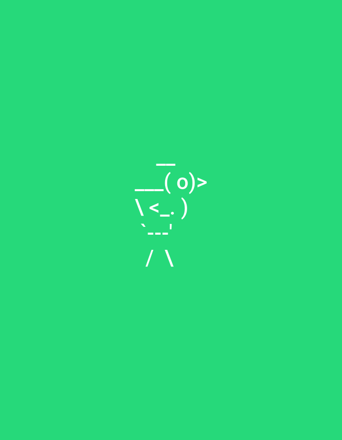 The image shows a white ASCII art figure against a bright green background. The figure appears to be a stylized representation of a person, with a head and body. The head is made up of a horizontal line above a parenthesis enclosing an 'o' and a greater-than sign. Below the head are parentheses forming the sides of a face, with an underscore and a period in between. The body is depicted by horizontal lines and then two forward slashes forming legs. The figure is centered horizontally and vertically within the frame.