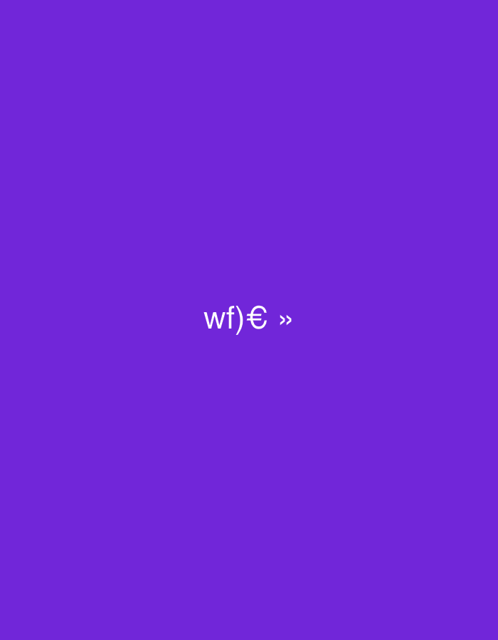 The image displays a solid, vibrant violet background. Centered on this background are white characters reading "wf)€ »". There are no other discernible subjects, objects, people, or environmental details within the scene.