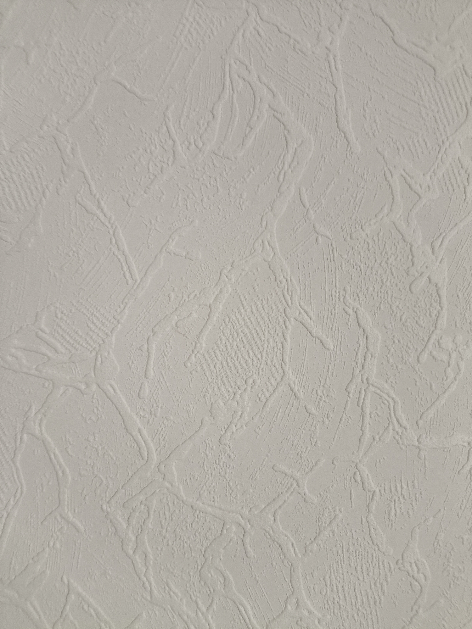 A close-up, overhead shot shows a textured, neutral-colored surface. The texture is irregular and appears to be embossed or raised in some areas, with fine, linear patterns within some of the raised sections, resembling brush strokes or the grain of wood. The lighting creates subtle shadows that highlight the topography of the surface. The image does not contain any information about a specific location in a city, nor does it depict any people, subjects, objects, actions, or interactions.