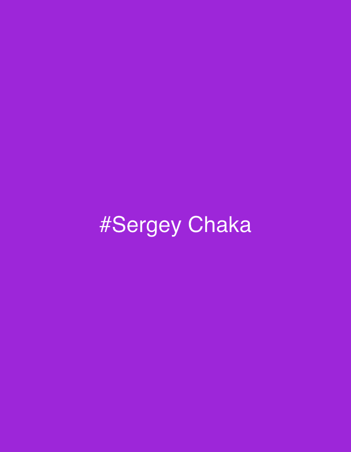 A medium shot shows the text "#Sergey Chaka" centered against a solid, vibrant purple background. The text is white and appears to be the only subject in the image.