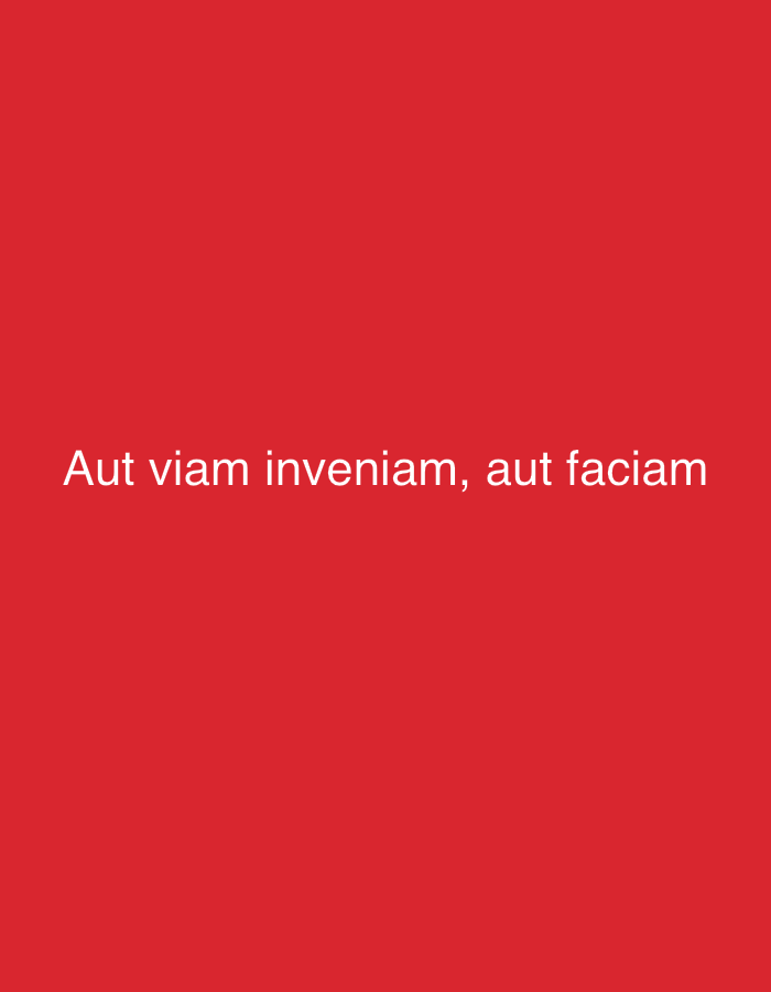 The image is a photograph with a solid red background. White text is displayed in the lower center of the image, reading "Aut viam inveniam, aut faciam". The phrase is a Latin quote attributed to Hannibal, meaning "I shall either find a way or make one." There are no people, objects, or environmental elements visible in the image beyond the text and the background. The location in Vilnius, Lithuania, is not determinable from the image itself.