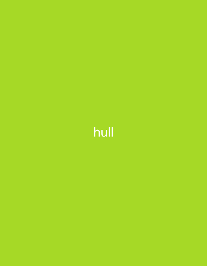 The image is a plain, solid lime green background with the word "hull" in white, sans-serif text centered horizontally and slightly above the vertical center of the frame. There are no other discernible objects, people, or environmental features.