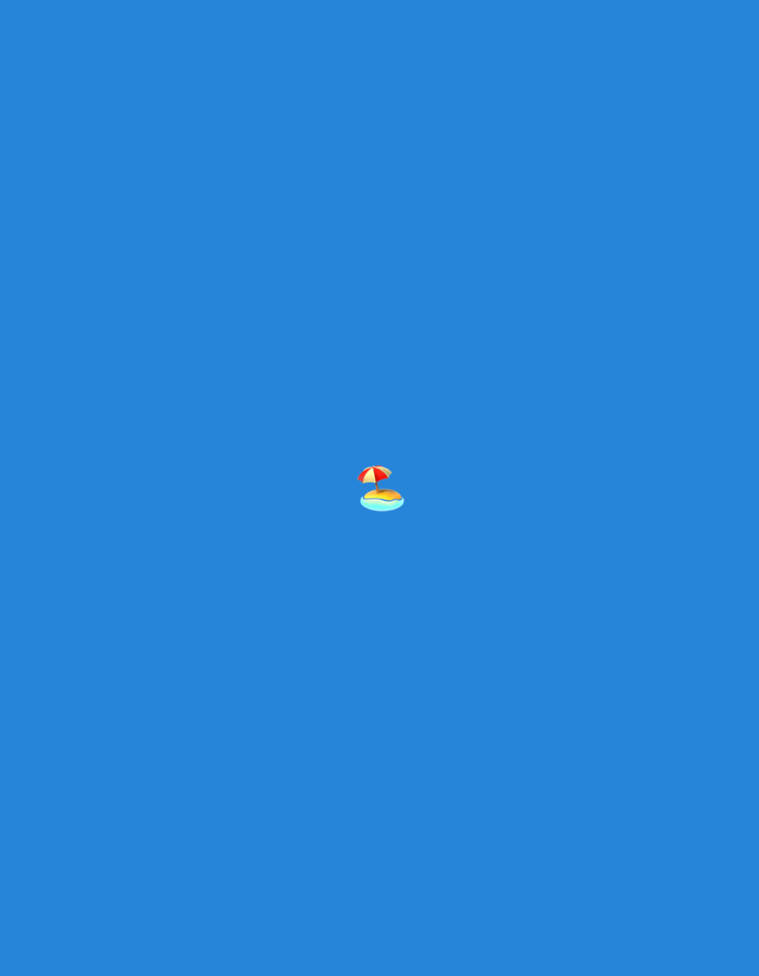 The image is a digitally rendered graphic of a small, abstract island with a red and yellow striped umbrella on it, floating in a vast expanse of solid blue. There is no identifiable location or context provided within the image to suggest it is in Moscow, Russia or any other specific city. The scene is minimalist and lacks any details about people, actions, or interactions. The environment is a uniform blue background.