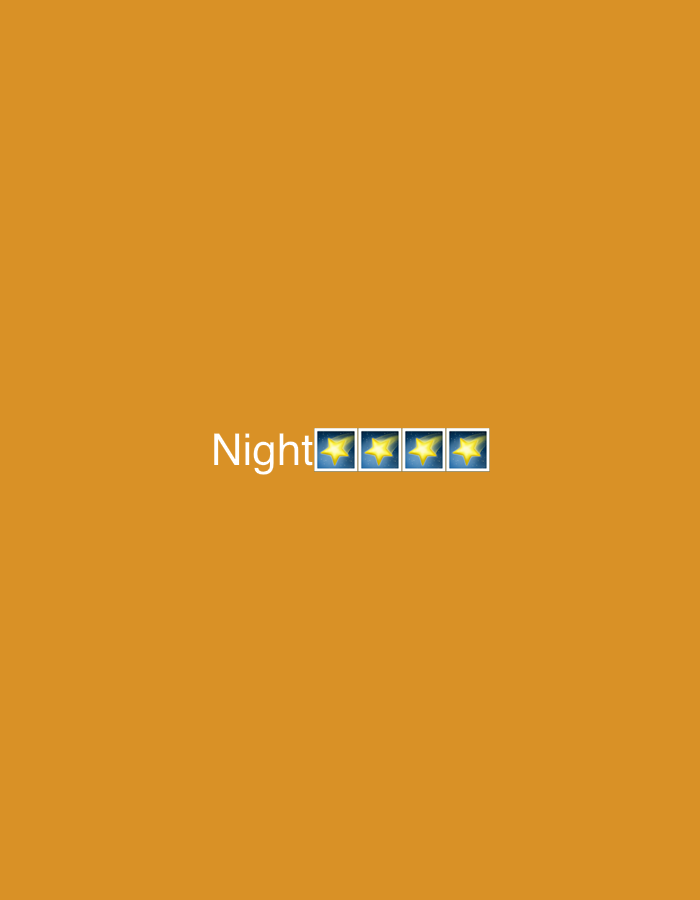 The image features the word "Night" in white text, followed by a row of five yellow stars inside blue-bordered squares. The background is a solid, warm orange color. This image does not provide any information about Kuala Pembuang, Indonesia, as it is a minimalist graphic design.