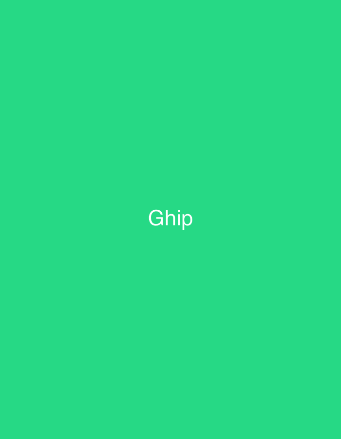 The image displays a graphic featuring a solid, vibrant green background. Centered horizontally and vertically on this background is the white sans-serif text "Ghip". No other objects, subjects, people, or environmental details are present. The image is a simple digital graphic and does not depict any location in the city of Casablanca, Morocco, or any other physical environment.