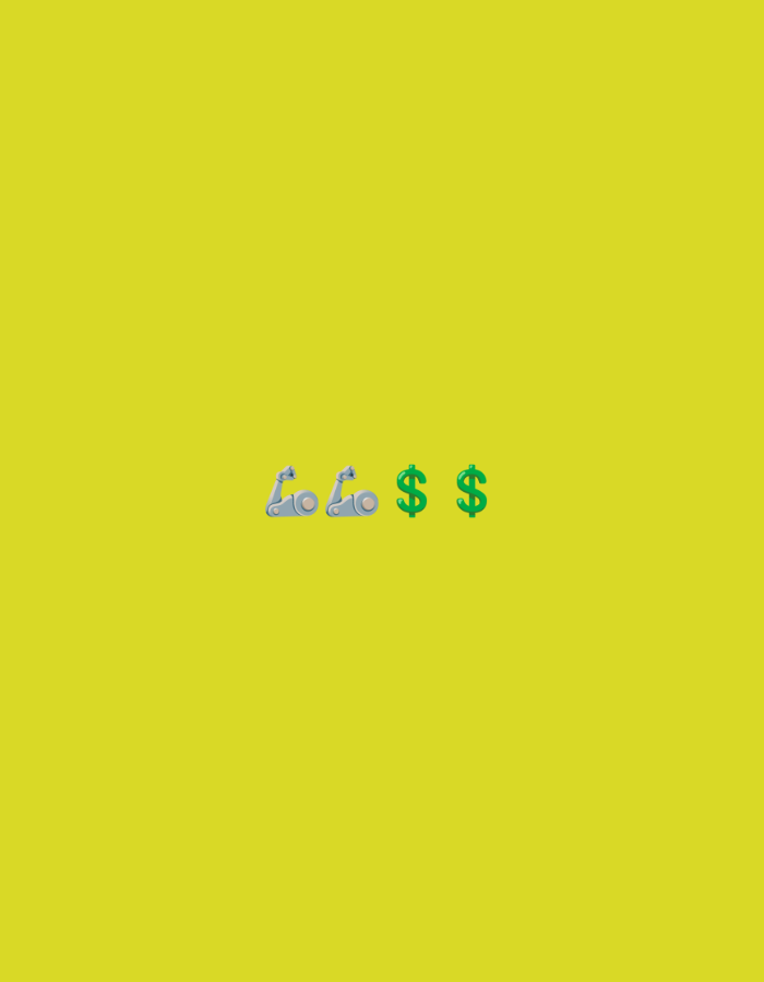 The image is a digitally rendered graphic with a bright yellow background. In the center, towards the bottom, there are three emojis arranged in a horizontal line. From left to right, they are two flexing bicep emojis in grey, followed by two dollar sign emojis in green. There are no people, objects, or environmental details present that would indicate a specific location in Jalingo, Nigeria.