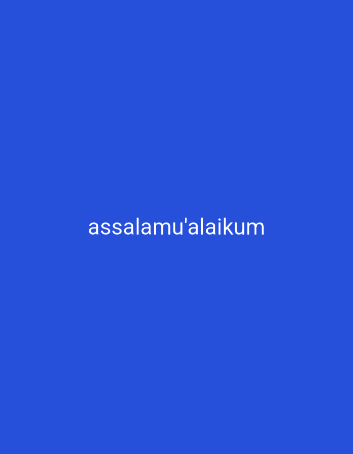 The image displays the text "assalamu'alaikum" in white font against a solid royal blue background. The text is centered horizontally and positioned towards the bottom half of the frame. The image does not contain any information about the city of Lakea Satu, Indonesia, nor does it depict any people, subjects, objects, actions, or interactions. It is a purely typographic composition.