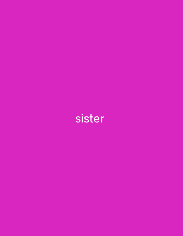 The image is a digital rendering against a solid bright pink background. Centered on the screen, the word "sister" is displayed in white, sans-serif text. There are no people, objects, or environmental features visible in the image.