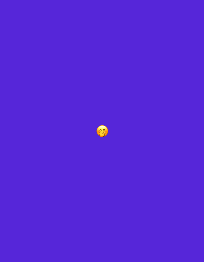 This digital graphic, understood to be associated with the city of Santa Ana, Venezuela, displays a solid, uniform deep purple background. Centrally positioned within this monochromatic field is a single yellow emoji. The emoji features a round, expressive face with wide-open eyes and both hands raised, covering its mouth, suggesting an action of shyness, surprise, or discretion. No other subjects, objects, or environmental details are discernible within the image. The scene is devoid of any direct visual elements pertaining to a specific geographical location, architectural features, or natural landscape.