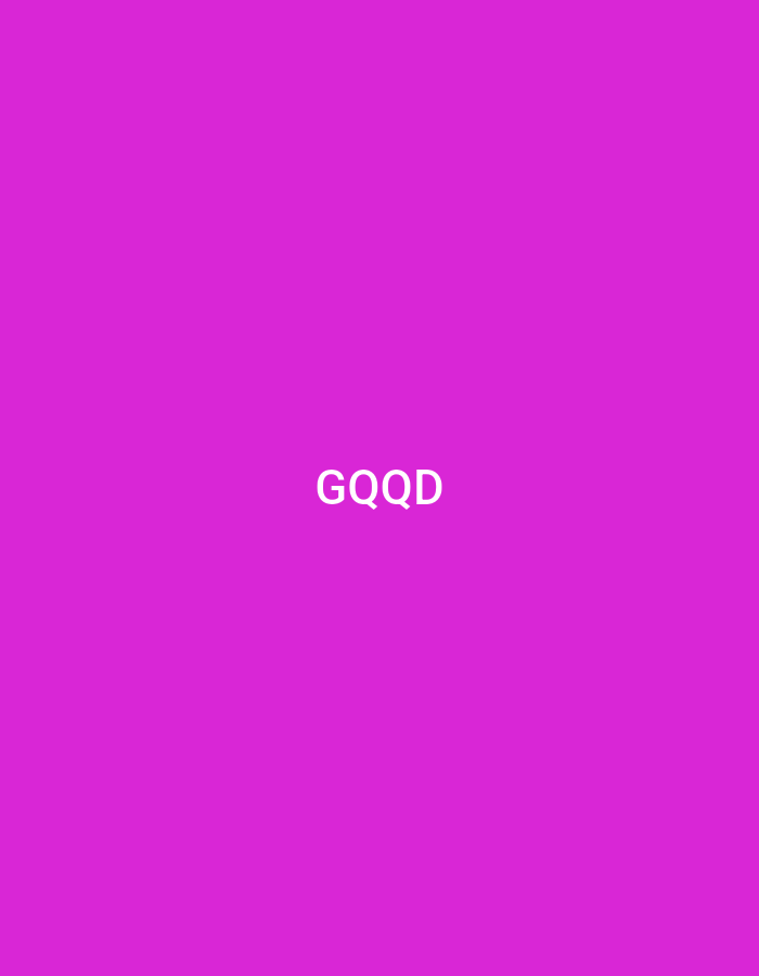 The image presents a solid magenta-purple background. Centrally positioned on this field are the capital letters "GQQD" rendered in a white, sans-serif typeface. No other discernible subjects, objects, individuals, or actions are depicted within the frame. The scene is situated in the city of Casablanca, Morocco.