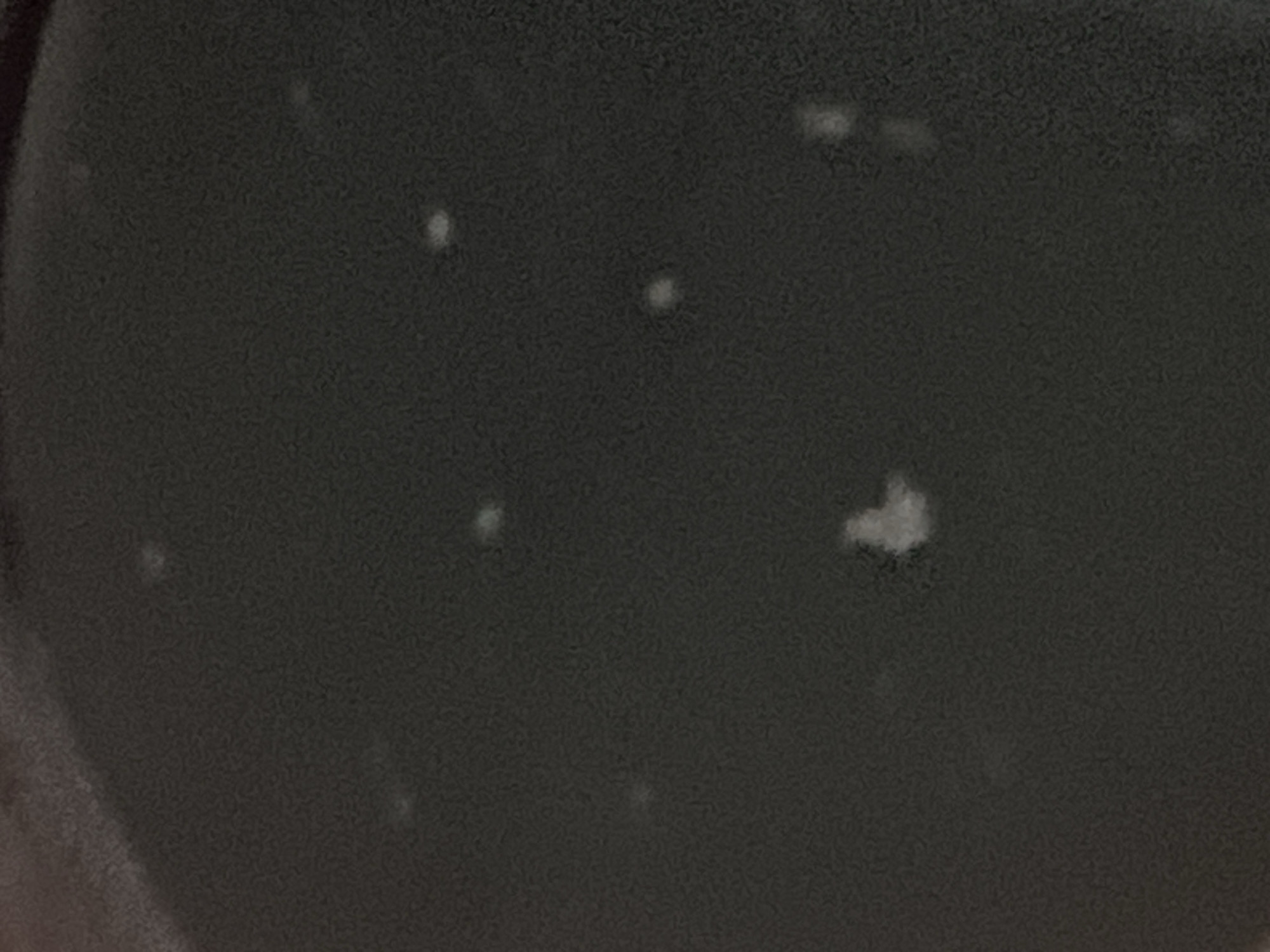 The image is a close-up, slightly blurry photograph of a dark surface with several small, bright, irregular white specks scattered across it. One speck near the center is larger and more defined, appearing somewhat heart-shaped or like a clump of fibers. The background is dark gray with some subtle texture. There are no people, animals, or any recognizable landmarks present. The image does not provide any information about the city of Sumbernadi, Indonesia, or any specific location within it.
