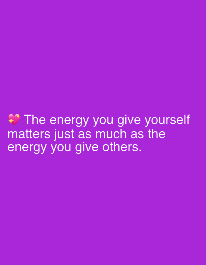 The image displays a quote on a solid purple background. The quote reads: "The energy you give yourself matters just as much as the energy you give others." A pink heart emoji with sparkles is positioned to the left of the quote. There is no discernible connection to the city of Jalingo, Nigeria.