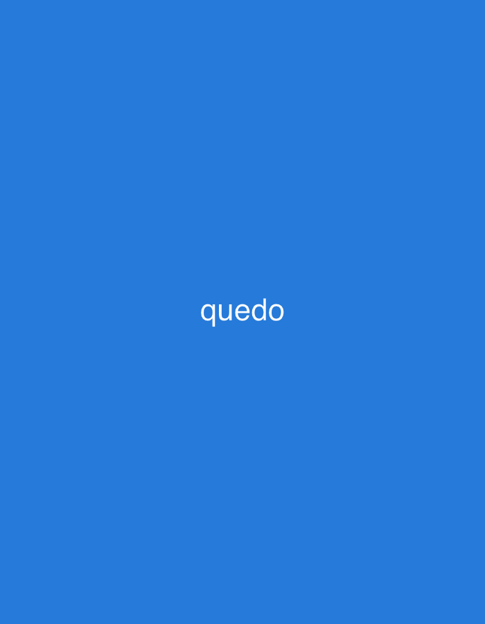 The image displays a minimalist composition featuring a solid, uniform blue background. Centered both horizontally and vertically on this blue field is the word "quedo" rendered in white, lowercase sans-serif typography. There are no other discernible subjects, objects, or activities depicted in the image. The blue background lacks any textures or patterns. No specific time of day, weather conditions, or geographical location cues are visible. The simple design conveys no particular emotions.