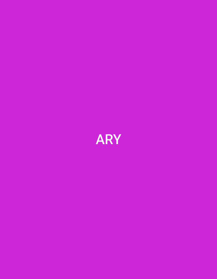 The image displays the white capital letters "ARY" centered on a solid magenta background. No other subjects, objects, actions, interactions, or environmental details are present to indicate a specific location, including Casablanca, Morocco.