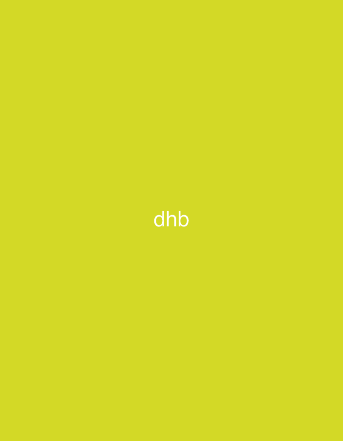 The image displays a solid, uniform background of a bright, light green-yellow color, resembling lime green or chartreuse. Centered horizontally, slightly below the vertical midpoint, are three lowercase sans-serif letters, "dhb", rendered in white. The font is clean and modern. No other objects, subjects, people, actions, interactions, or specific environmental features are depicted. The scene is a minimalist graphic representation. No specific geographical location within Casablanca, Morocco, or any other physical environment, is visually portrayed in this image.