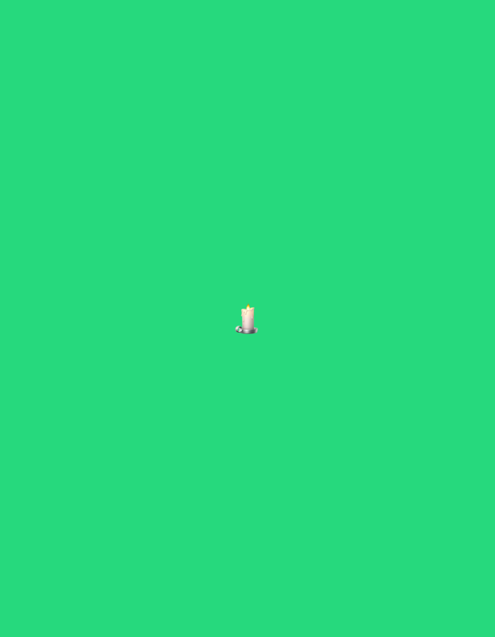 A small, lit candle is positioned in the center of a bright green, featureless background. The candle is white with a visible flame, and it appears to be in a silver holder. There are no other objects or discernible features in the image. The scene does not contain any elements that would allow for the identification of a specific location, including Moscow, Russia.