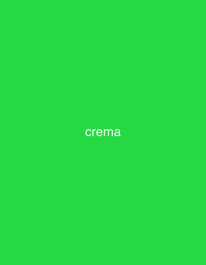 The image displays a plain, vibrant green background. The word "crema" is prominently centered on the screen in white, sans-serif text. No people, objects, or specific scenes are depicted beyond this simple graphic. There is no activity or event taking place. The image offers no discernible cues regarding time of day, weather, or any emotional context. While a location context of Santa Ana, Venezuela is provided, the image itself contains no visual elements to confirm or suggest this specific geographical setting.