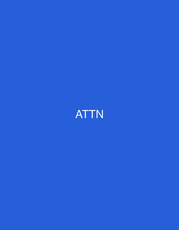 The image is a solid blue background with the white text "ATTN" centered horizontally and slightly above the vertical center. There is no discernible location in Moscow, Russia, or any further details about people, subjects, objects, actions, or interactions.
