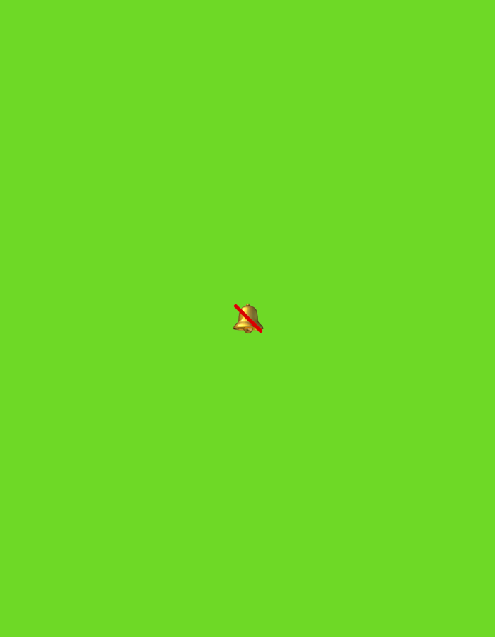The image is a digital illustration of a golden bell with a red diagonal line through it, indicating it is muted or turned off. The illustration is centered on a bright green background, suggestive of a chroma key or digital composite. There are no other objects, people, or environmental details present. The location is not specified, and there is no indication of Moscow, Russia.