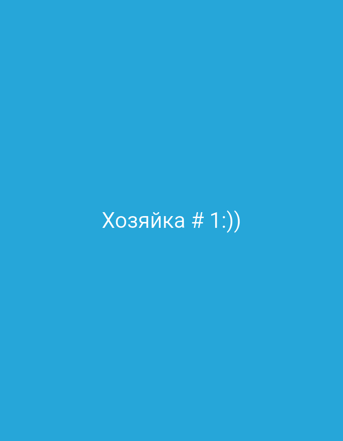 The image is a solid blue background with white text in the center. The text reads "Хозяйка # 1:))". There are no people, objects, actions, or interactions visible in the image, nor is there any information about its location in Тэвельскі сельскі Савет, Belarus. The image is a simple digital graphic.