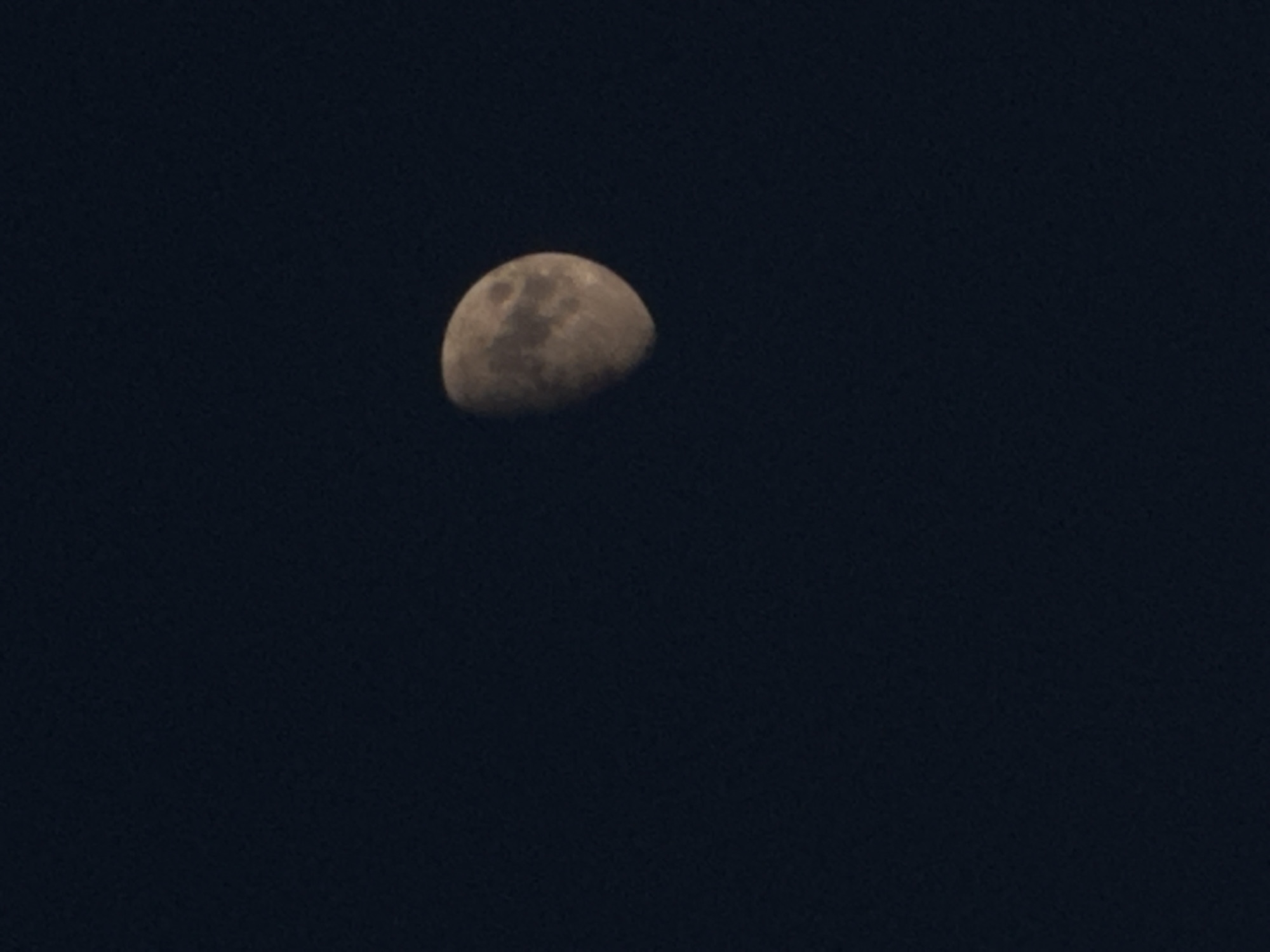 The image shows a half-moon in a dark night sky. No other details are visible to indicate location or city. There are no people, objects, or actions visible in the image apart from the moon itself.