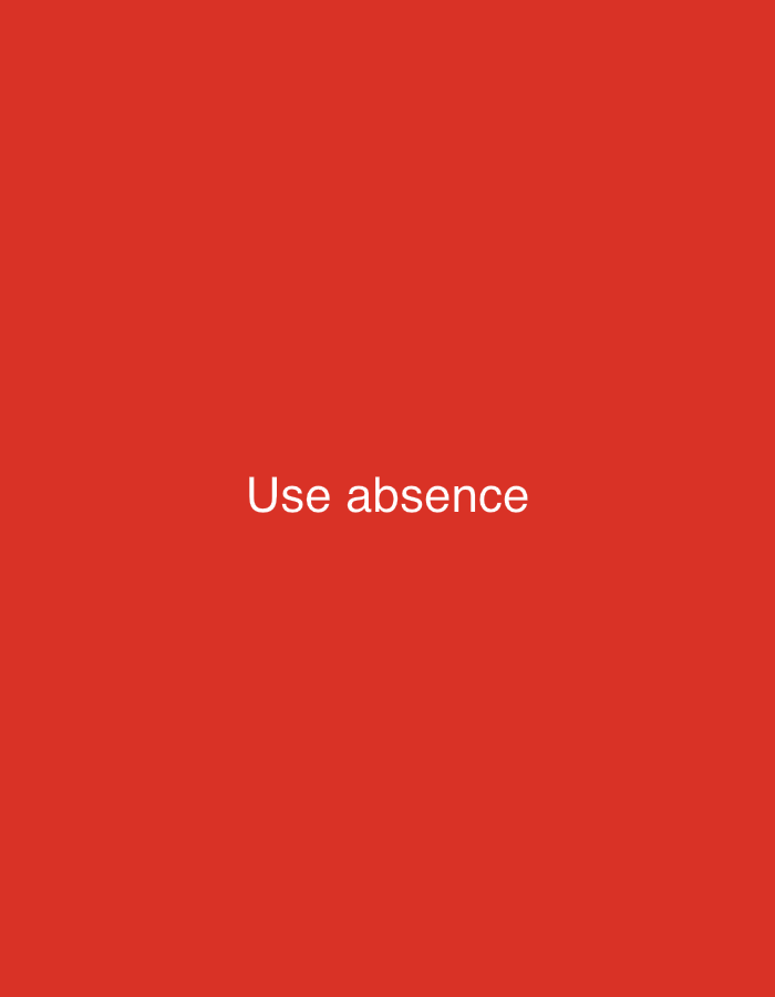 A red background occupies the entirety of the image. Centered on the background, in white text, are the words "Use absence". There is no discernible location in New Stadium, Nigeria, or any other specific geographical context provided by the image. The scene is devoid of people, subjects, objects, actions, or interactions.