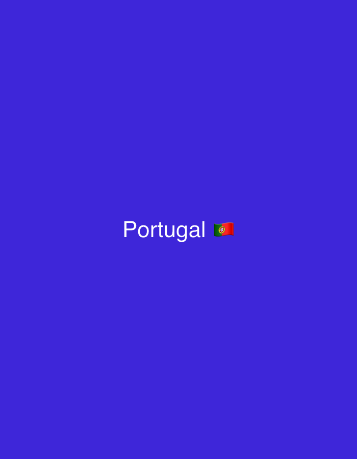 The image displays a solid blue background. Centered horizontally, slightly above the vertical midpoint, the word "Portugal" is presented in white, sans-serif text. Immediately to the right of the text is a digital emoji representation of the Portuguese flag, characterized by a vertical red stripe on the right and a wider green stripe on the left, overlaid with the national coat of arms. No people, physical objects, actions, or interactions are depicted within the scene. The image is a digital graphic and does not portray a specific physical environment or a location within the city of Santarém, Portugal.