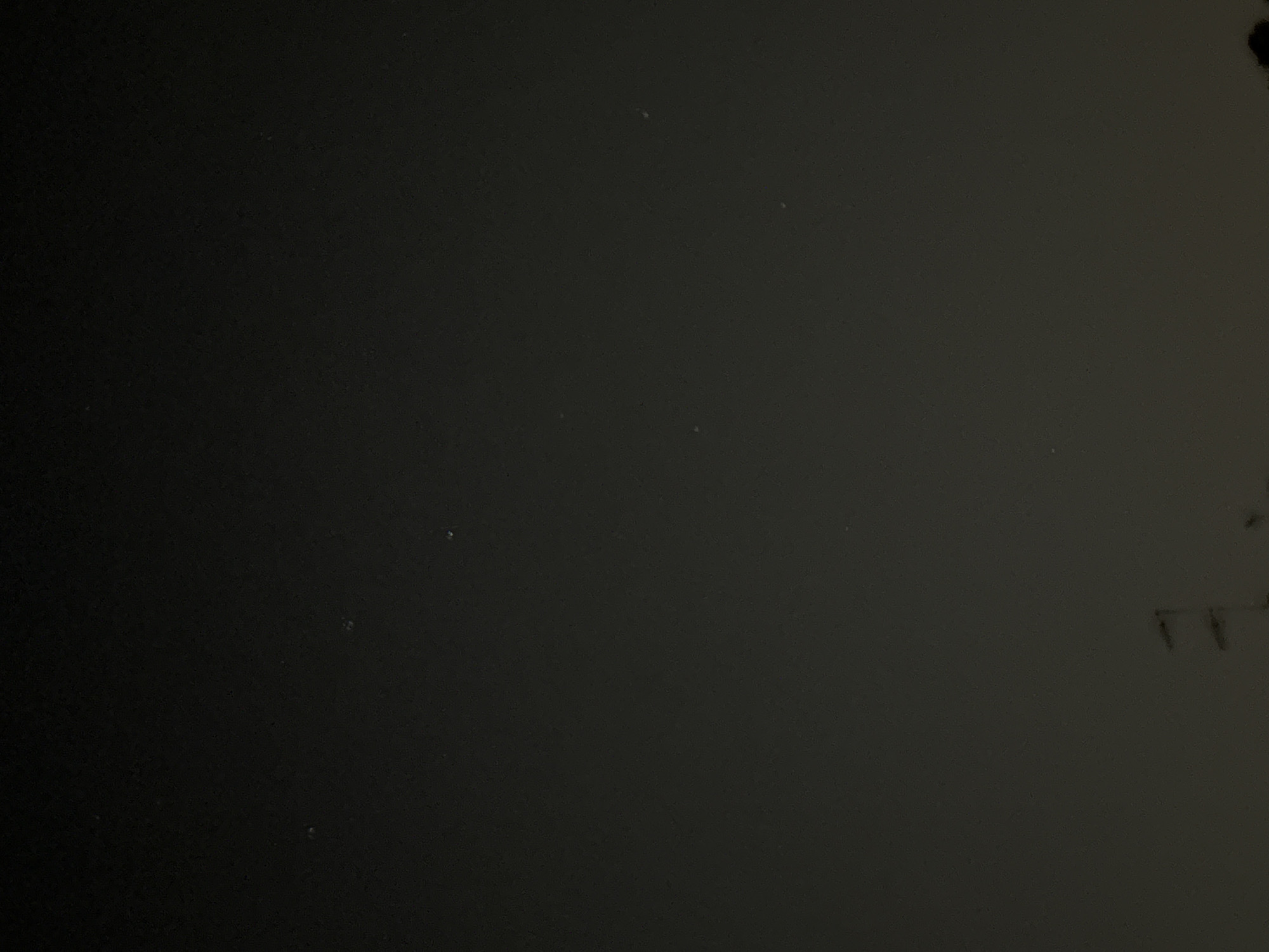 The image displays a dark, grainy nighttime scene with several faint points of light scattered across the sky, suggesting stars. In the lower portion of the image, the silhouette of some indistinct structures is visible against the dark sky, possibly electrical poles or building outlines. There are no people or discernable activities present. The overall impression is a view of the night sky from an urban or suburban environment, likely within Parma, Italy, given the context.