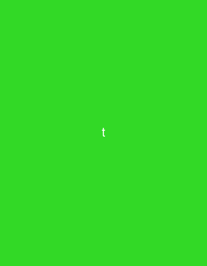 The image is a solid green background with the lowercase letter "t" in white located in the center.
