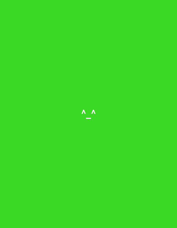A simple emoticon face, made of two '^' symbols for eyes and a '_' for a mouth, is centered on a bright green background. The face is composed of white characters.