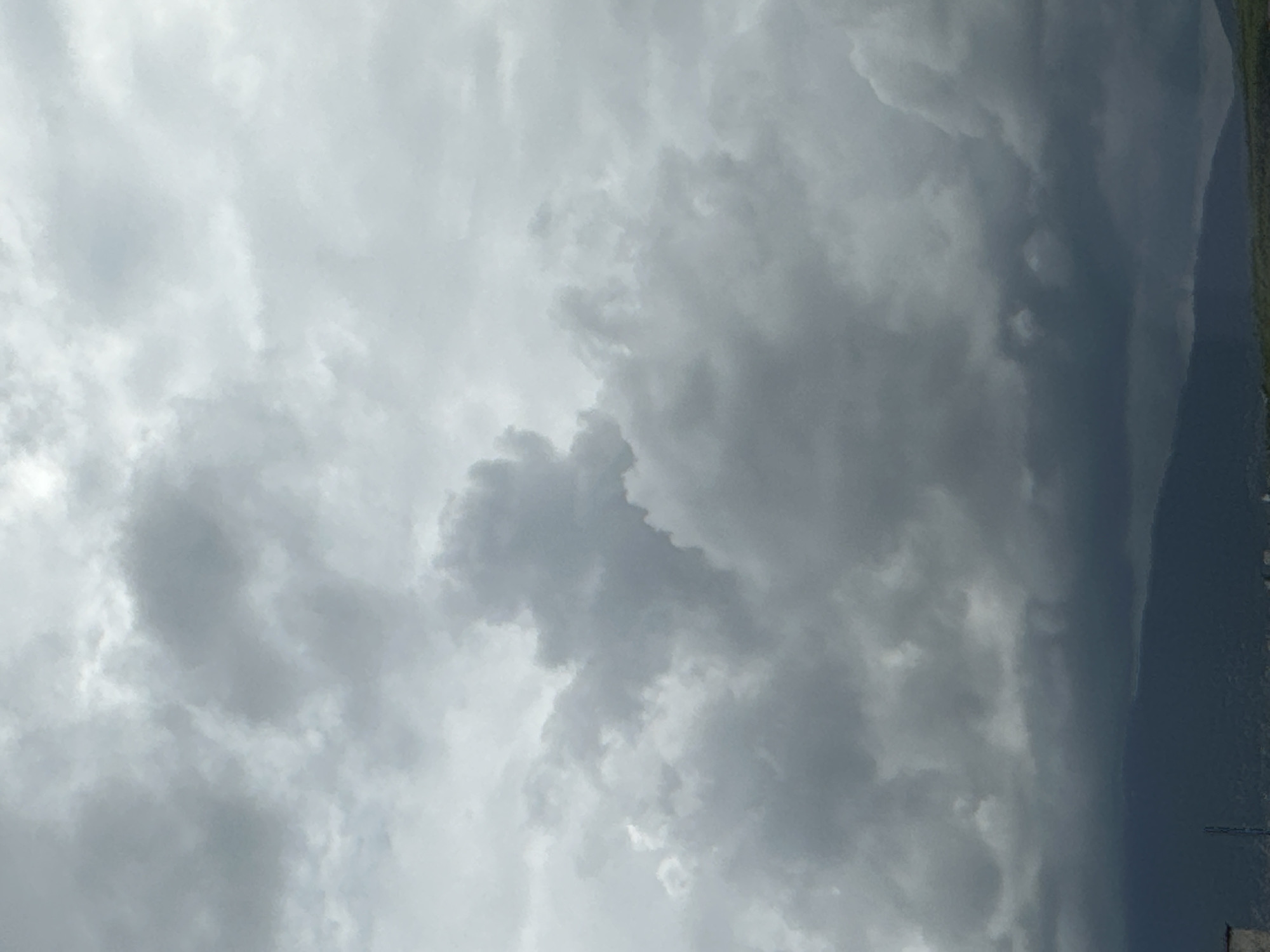 The image shows a cloudy sky, with shades ranging from light gray to dark gray. A portion of land with some vegetation can be seen on the right side of the frame. Based on the information available, it's not possible to determine the location in Sofia, Bulgaria from this image.