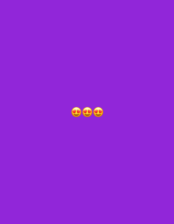 The image features a plain, vibrant purple background. Centered in the lower portion of the image are three yellow emoji faces with heart-shaped eyes, appearing in a horizontal line. The emoji are smiling, indicating a positive and affectionate sentiment. There are no discernible elements of the city of Nowa Sól, Poland, present in this image.