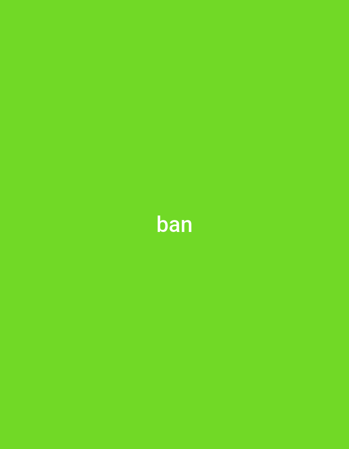 The image displays a solid, vibrant lime green background. Centered horizontally and slightly below the vertical midline, the word "ban" is rendered in white, lowercase, sans-serif text. No people, subjects, objects, or actions are depicted within the scene. The environment is an undifferentiated, two-dimensional color field, and no specific geographic location in the city of Unknown, Unknown, or any other region, can be identified from the image content.