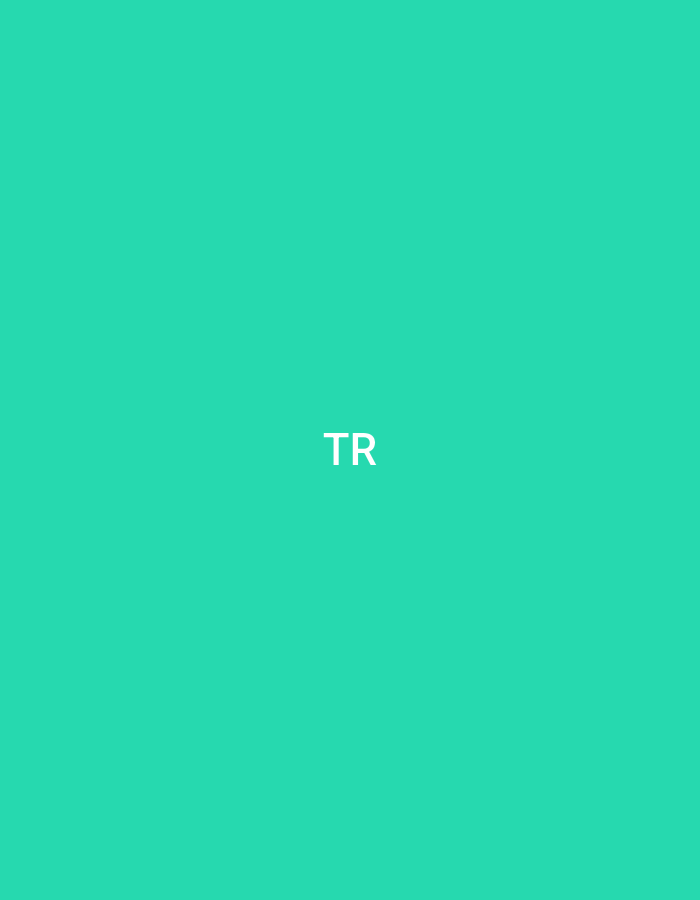 The image displays a solid teal-green background. Two sets of capital white letters "TR" are present: one centered vertically and horizontally, and another positioned in the upper right quadrant of the frame. No individuals, activities, or specific environmental features are visible. This scene is located in Casablanca, Morocco.