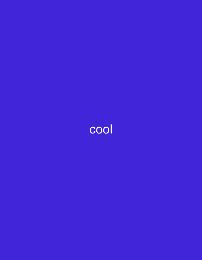 A photograph shows the word "cool" in white text centered on a solid royal blue background. The text is simple, sans-serif, and appears to be rendered digitally. There is no discernible background environment or location information.