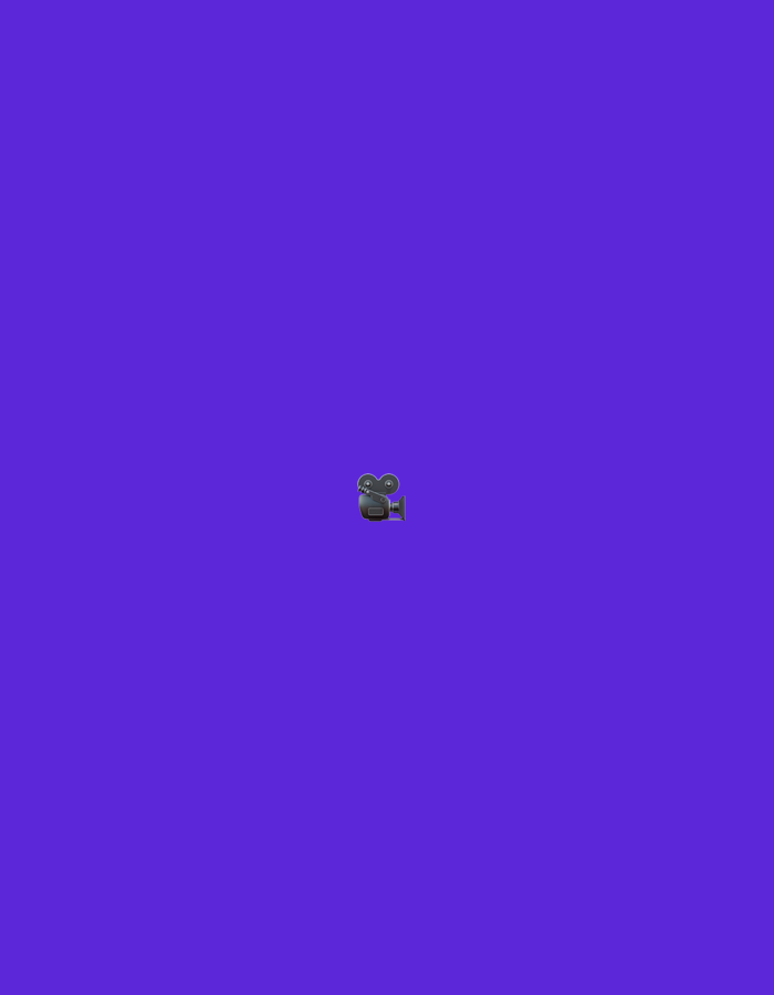 A vintage movie camera is centrally located on a plain, solid purple background. The camera is a dark gray, metallic color and appears to be a still, digital image.
